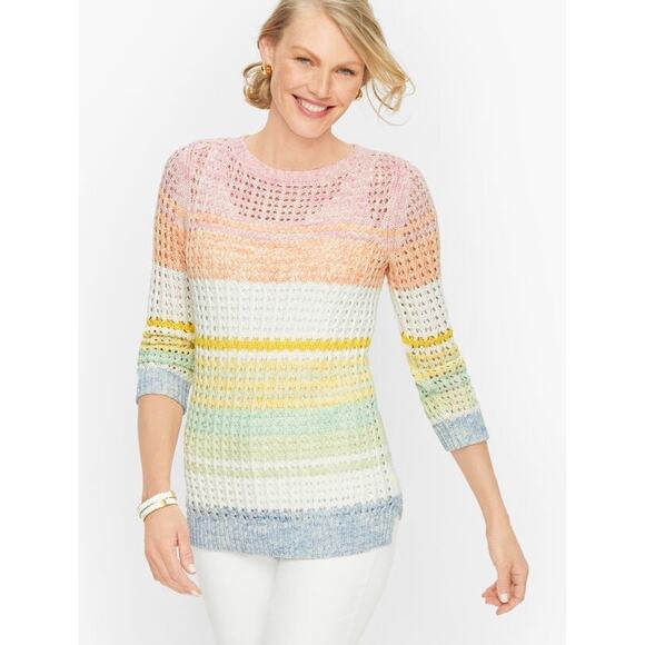 Talbots NWT Open Stitch Cotton Sweater Plus Size 2X Multicolors Striped Colorful - Picture 1 of 8